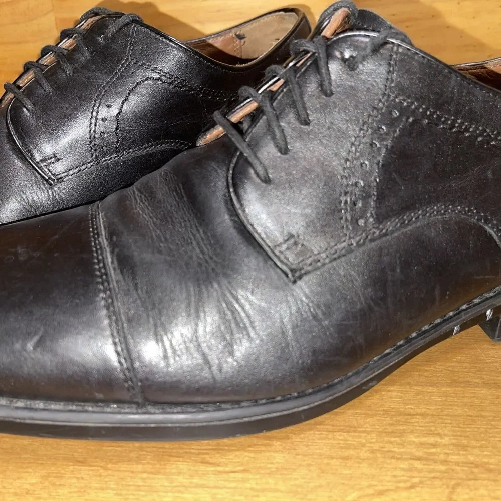 Johnston‎ & Murphy Shoes Men 11 Black Sheepskin Dress Casual Shoes Cap Toe